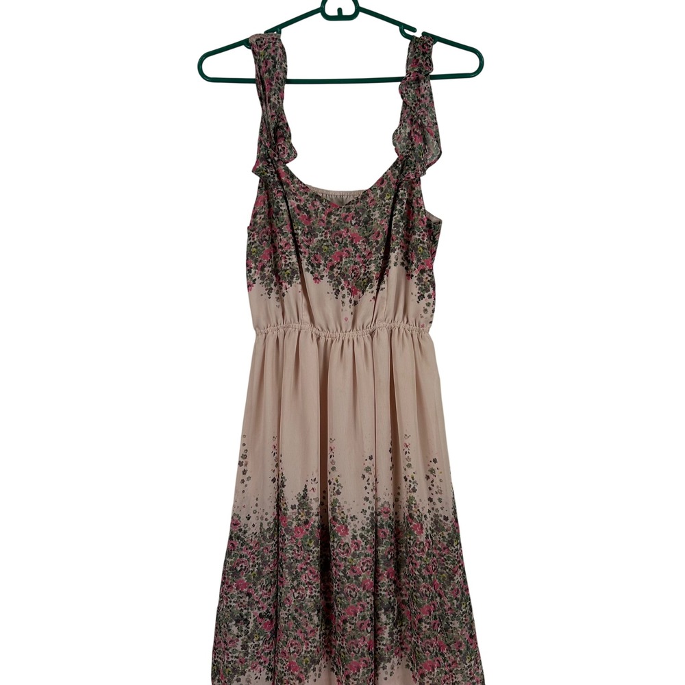 LC Lauren Conrad Womens XS Pink Floral Ruffle 3Tiered Chiffon Maxi Dress RN73277